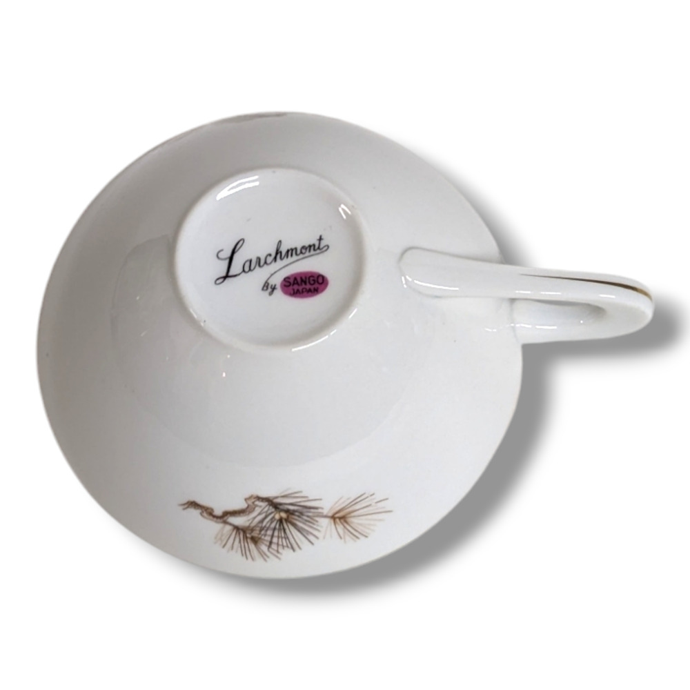 Vintage Larchmont By Sango Japan 6 Tea Cup And Saucer Set Pine Branch Pattern - Picture 3 of 8